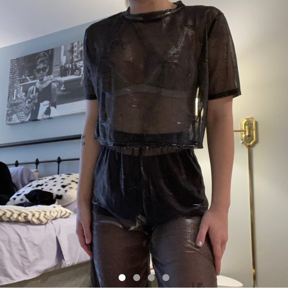 Silver / gray mesh cropped shirt